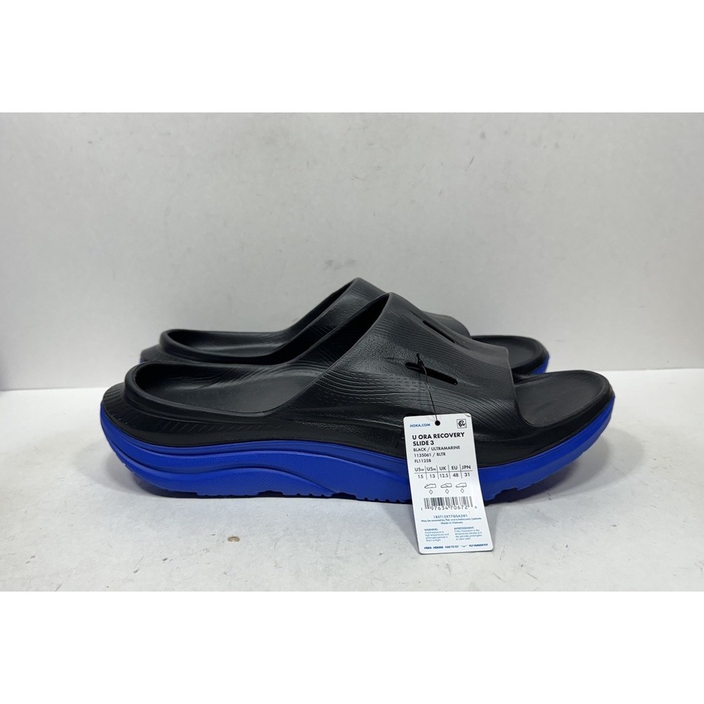 Hoka One One Ora Recovery Slide 3 1135061-BLTR Sandals Men Size 13 Black Blue